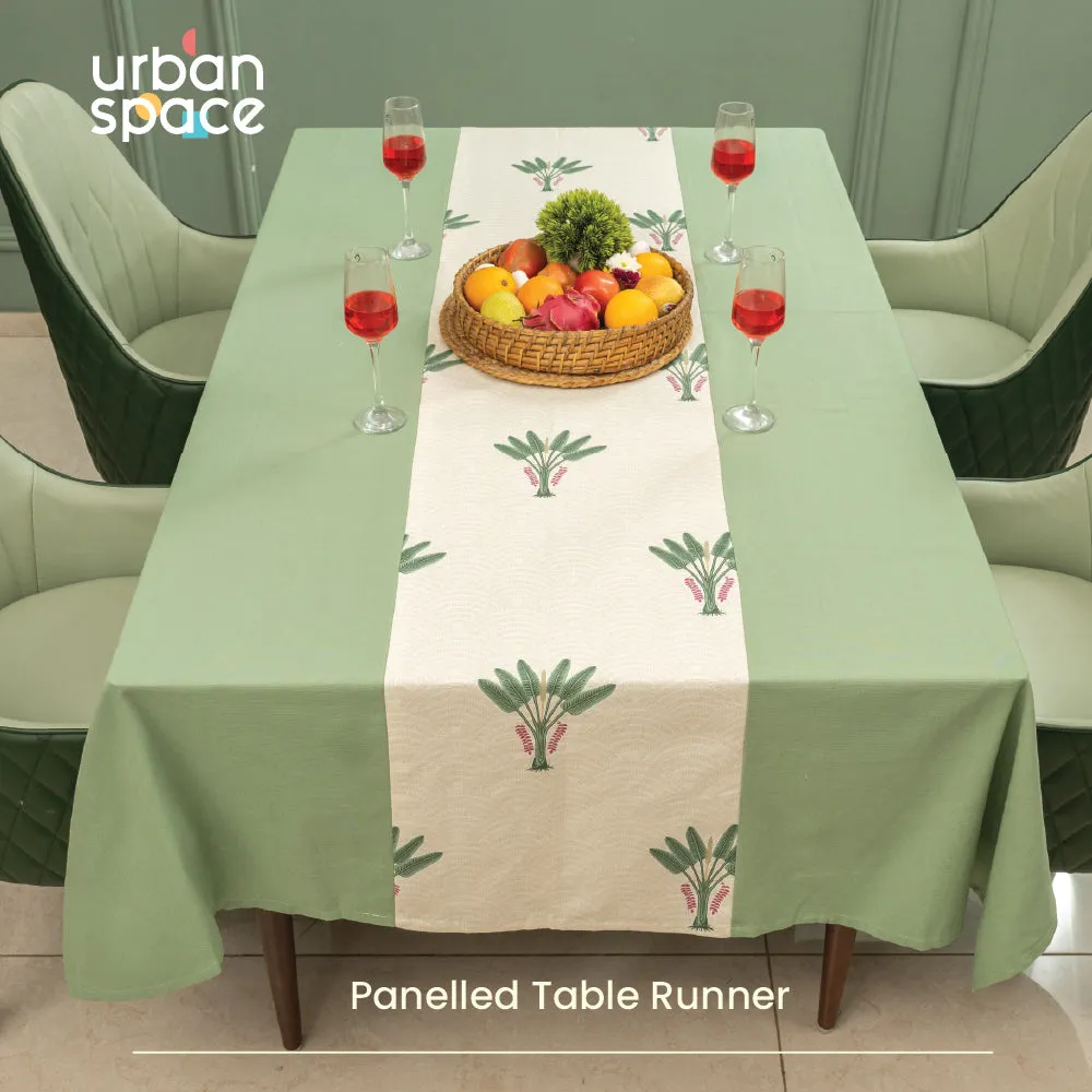 100% Cotton Dining Table Cover, Table Cloth with Panelled design - Palm Lagoon Green