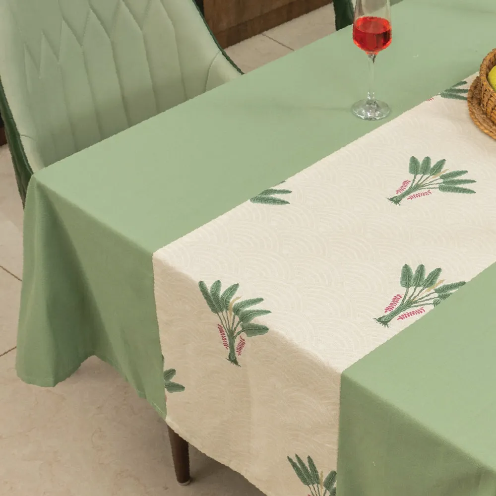 100% Cotton Dining Table Cover, Table Cloth with Panelled design - Palm Lagoon Green