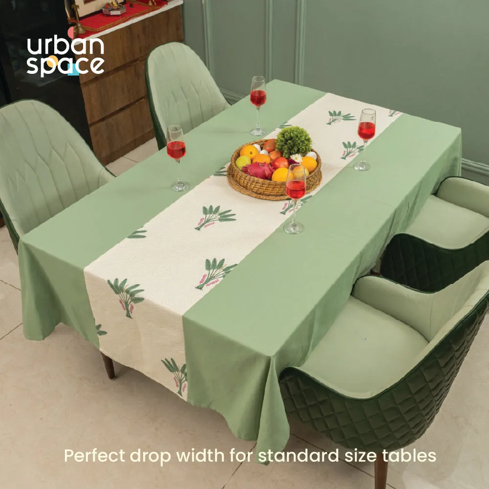 100% Cotton Dining Table Cover, Table Cloth with Panelled design - Palm Lagoon Green