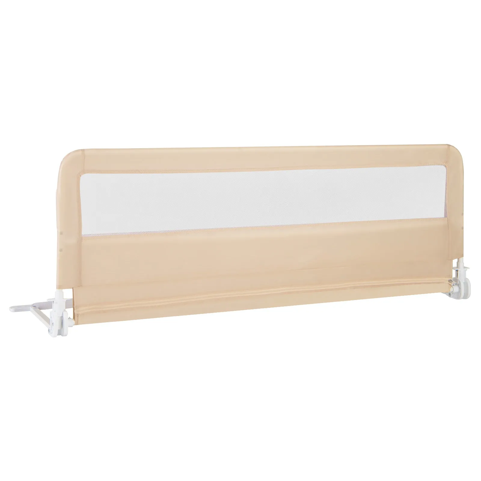 150CM Foldable Baby Bed Rail Guard with Washable Cover and Safety Strap-Beige