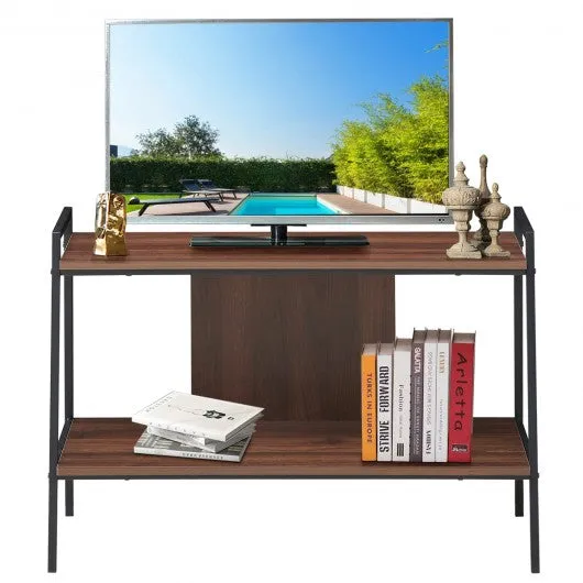 2-Tier TV Stand w/ Shelves & Metal Frame