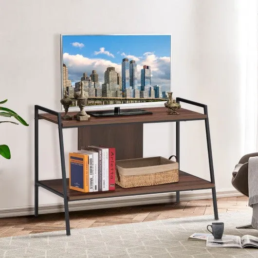 2-Tier TV Stand w/ Shelves & Metal Frame