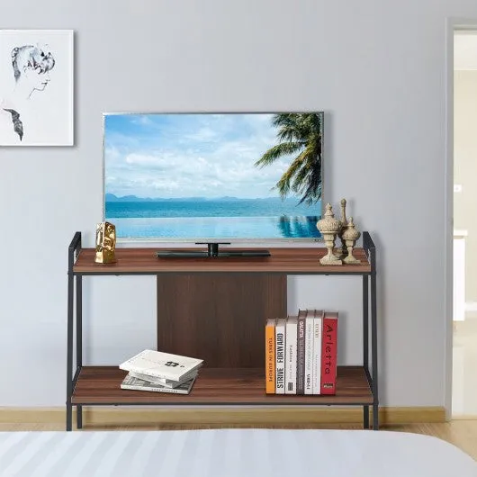 2-Tier TV Stand w/ Shelves & Metal Frame