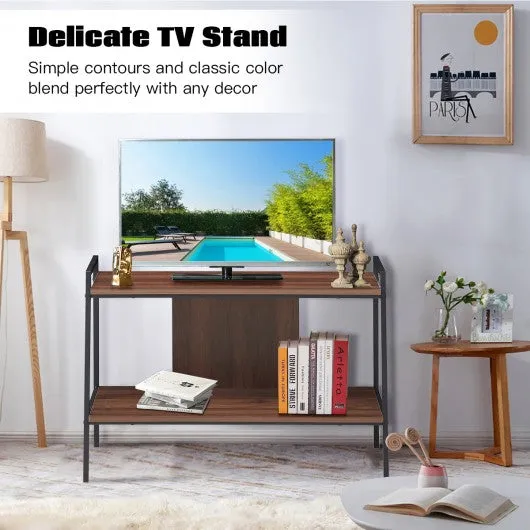 2-Tier TV Stand w/ Shelves & Metal Frame