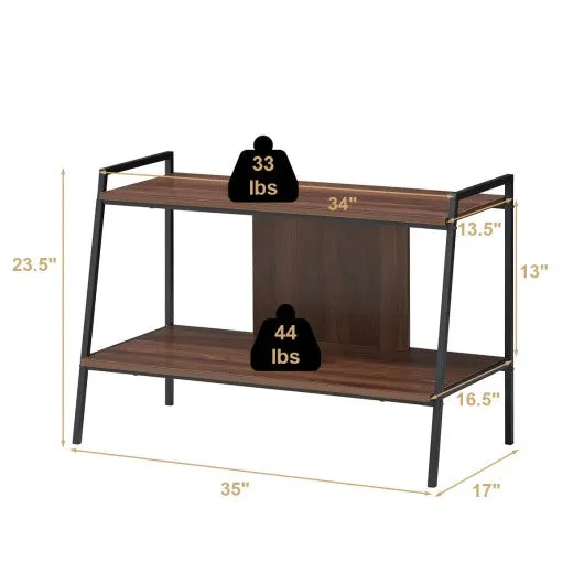 2-Tier TV Stand w/ Shelves & Metal Frame