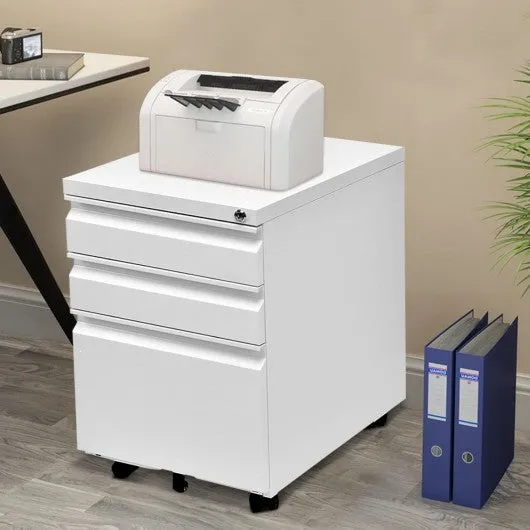 3 Drawers Rolling File Storage Cabinet-White