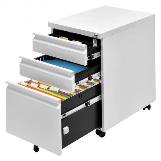 3 Drawers Rolling File Storage Cabinet-White