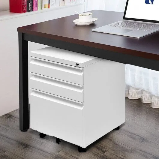 3 Drawers Rolling File Storage Cabinet-White