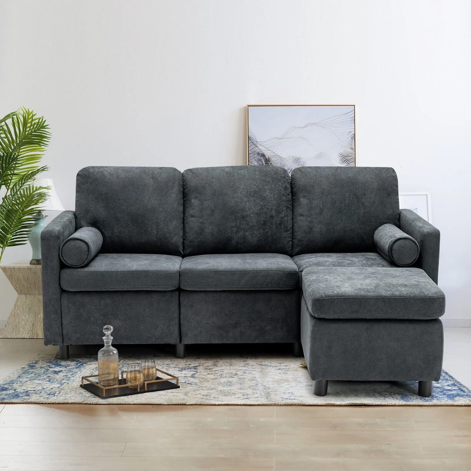 3 Seater Sofa with Ottoman - Gray