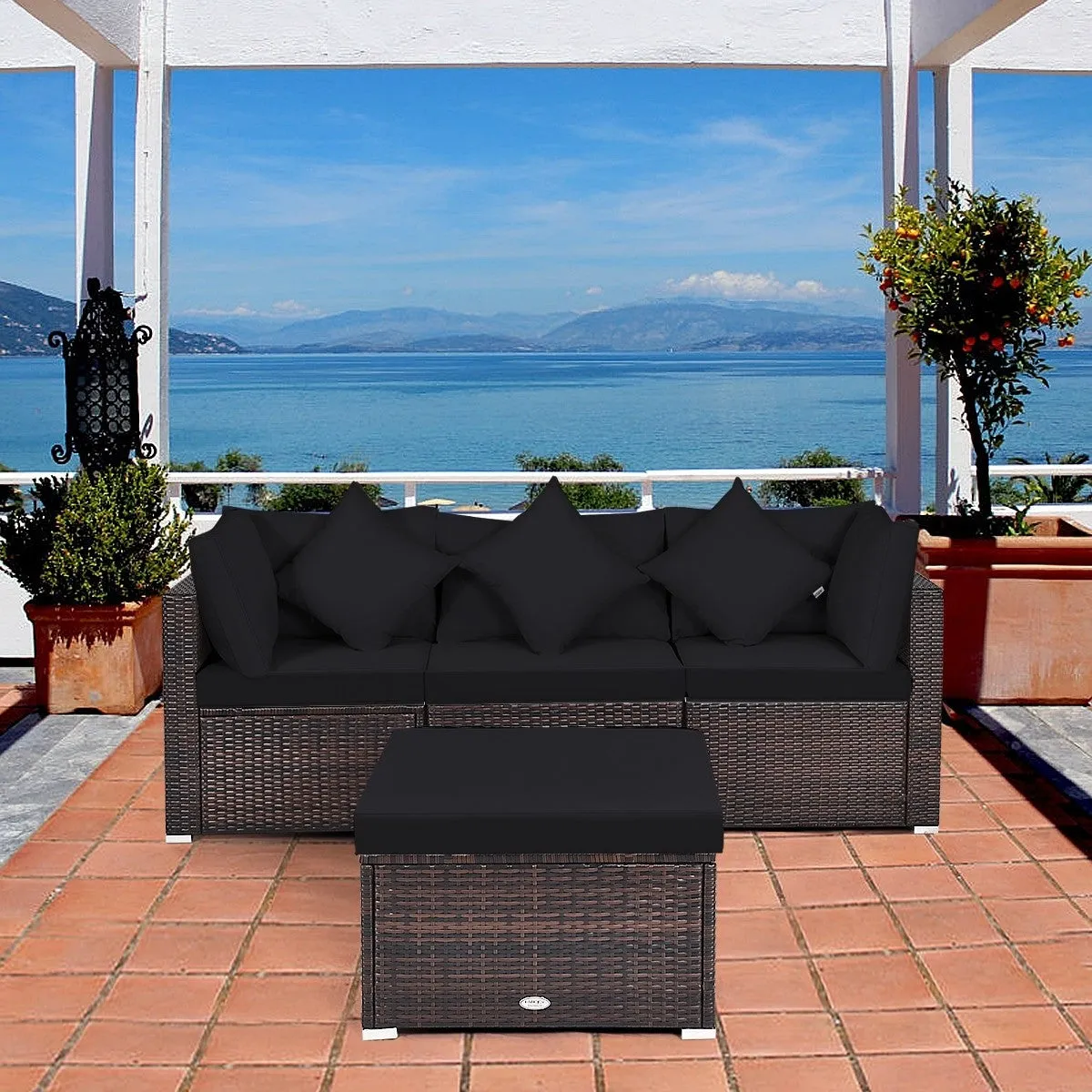 4pc Wicker Rattan Patio Cushioned Sofa Set - Black