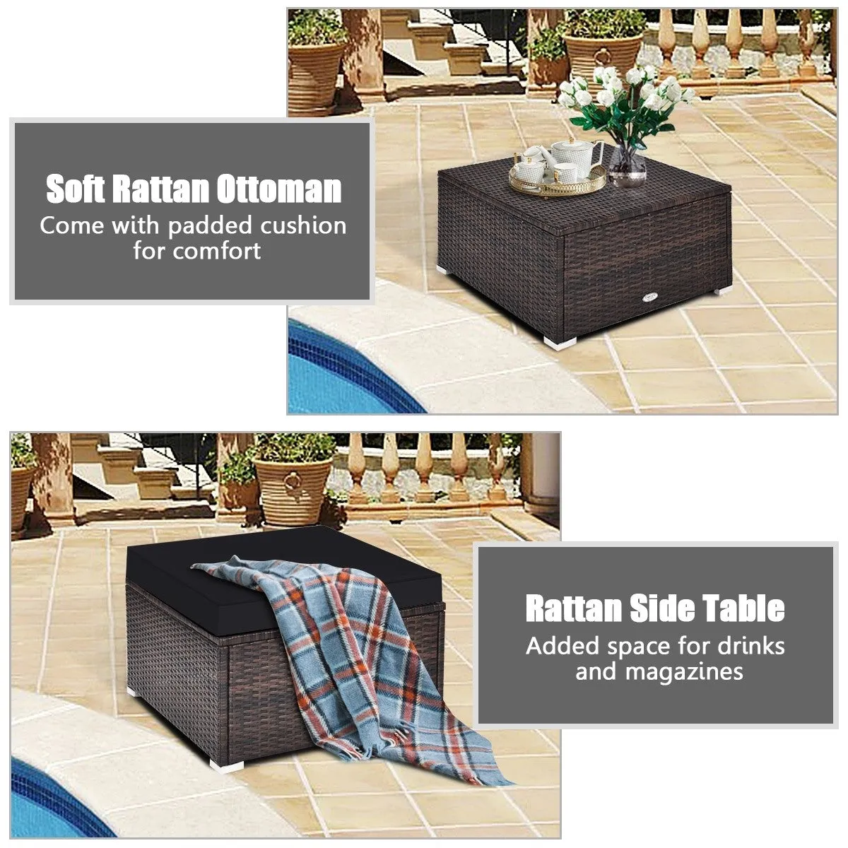 4pc Wicker Rattan Patio Cushioned Sofa Set - Black