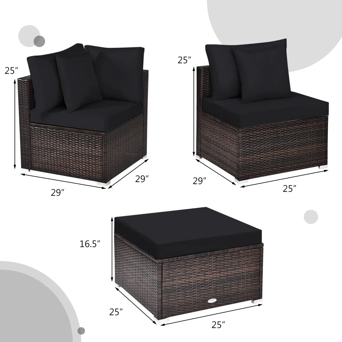 4pc Wicker Rattan Patio Cushioned Sofa Set - Black