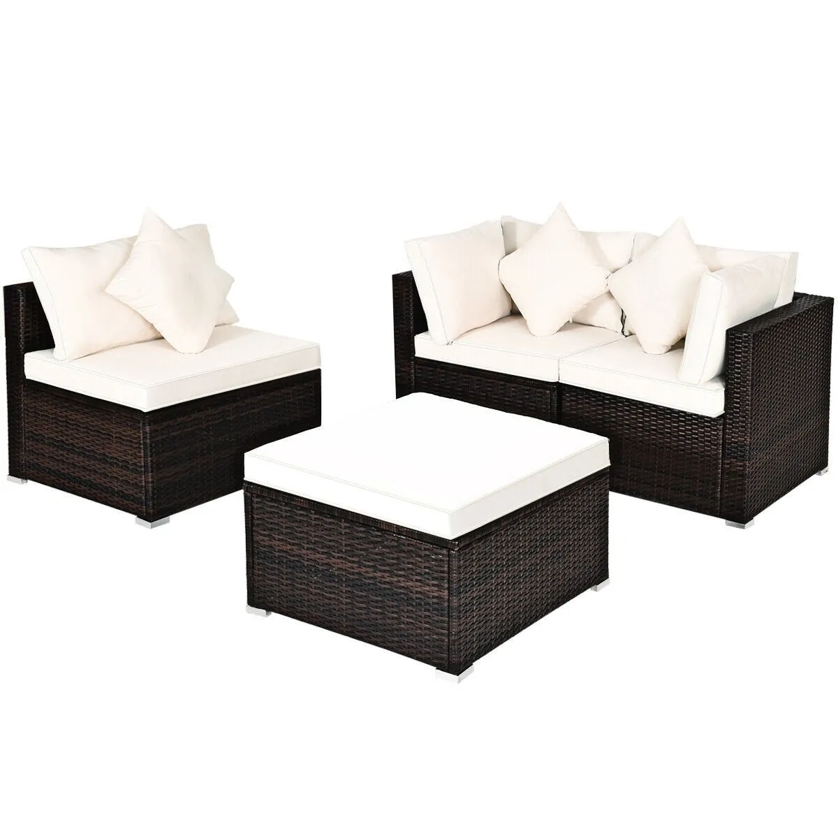 4pc Wicker Rattan Patio Cushioned Sofa Set - White