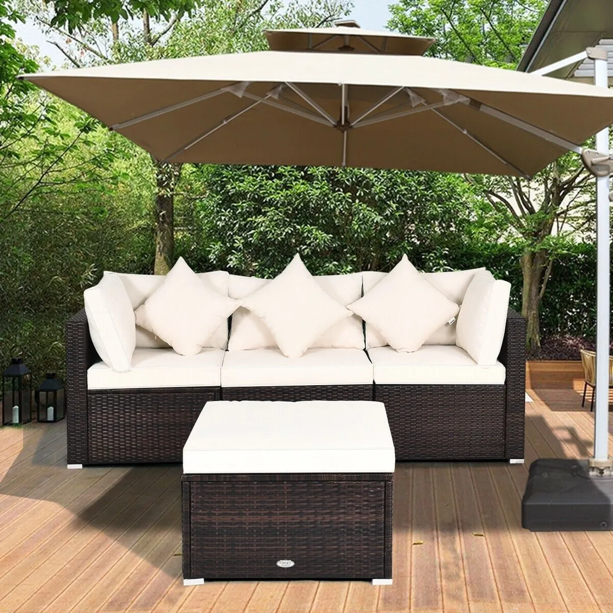 4pc Wicker Rattan Patio Cushioned Sofa Set - White