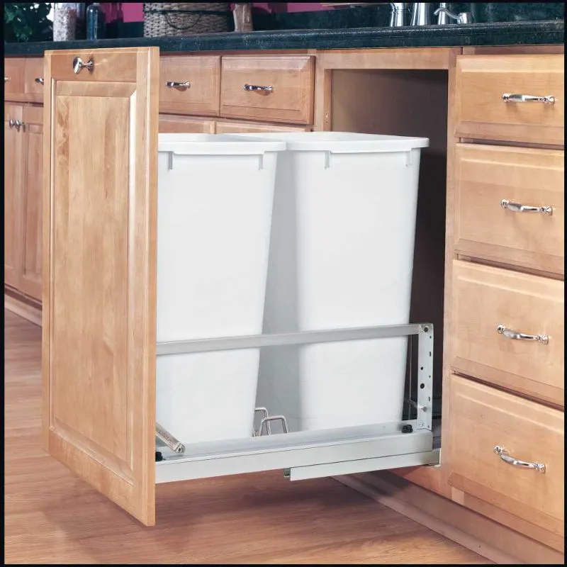 5349 Series White Bottom-Mount Single Waste Container Pull-Out Organizer (10.81" x 18" x 19.31")