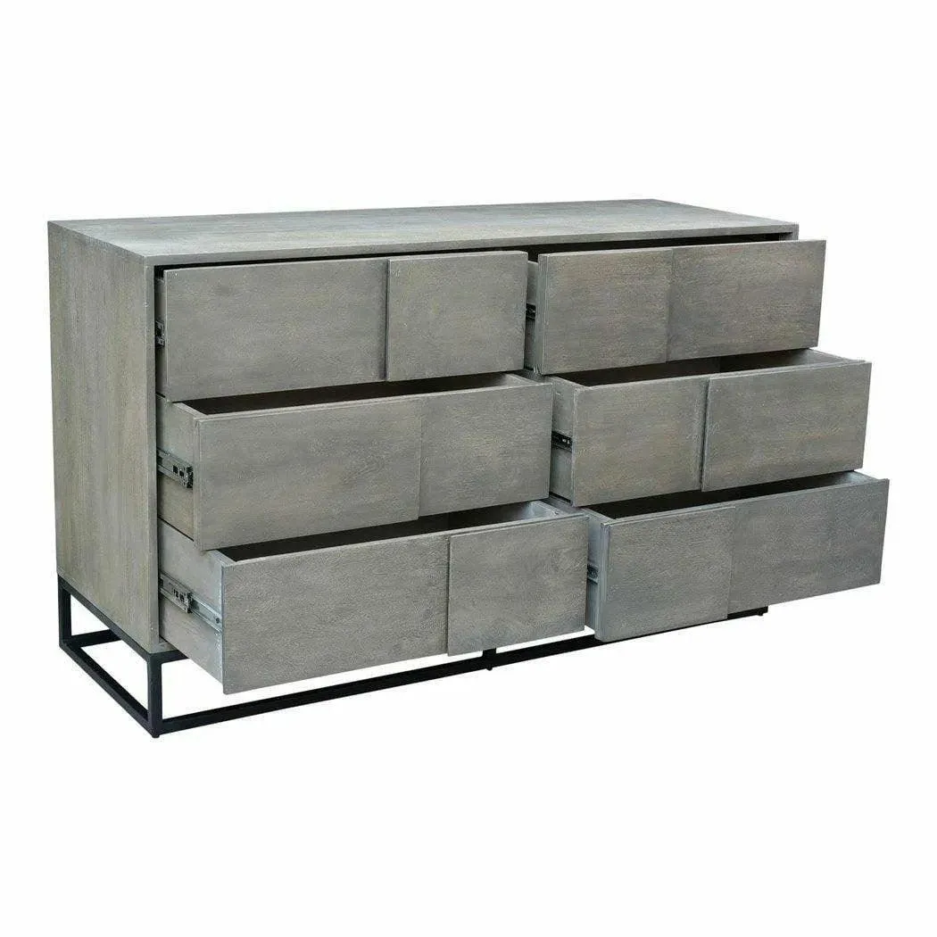 55 Inch 6 Drawer Dresser Grey Contemporary