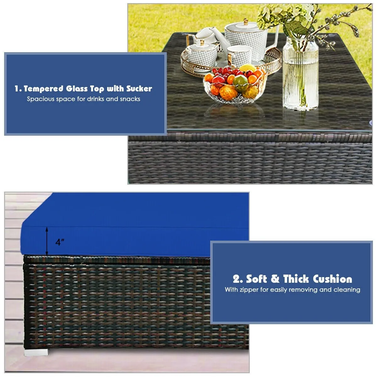 5pc Outdoor Patio Rattan Furniture Set - Navy