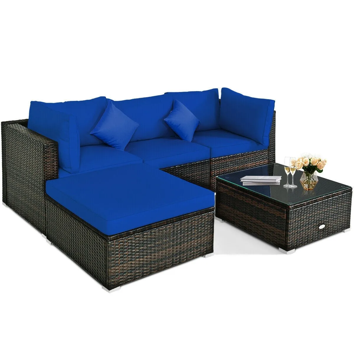 5pc Outdoor Patio Rattan Furniture Set - Navy