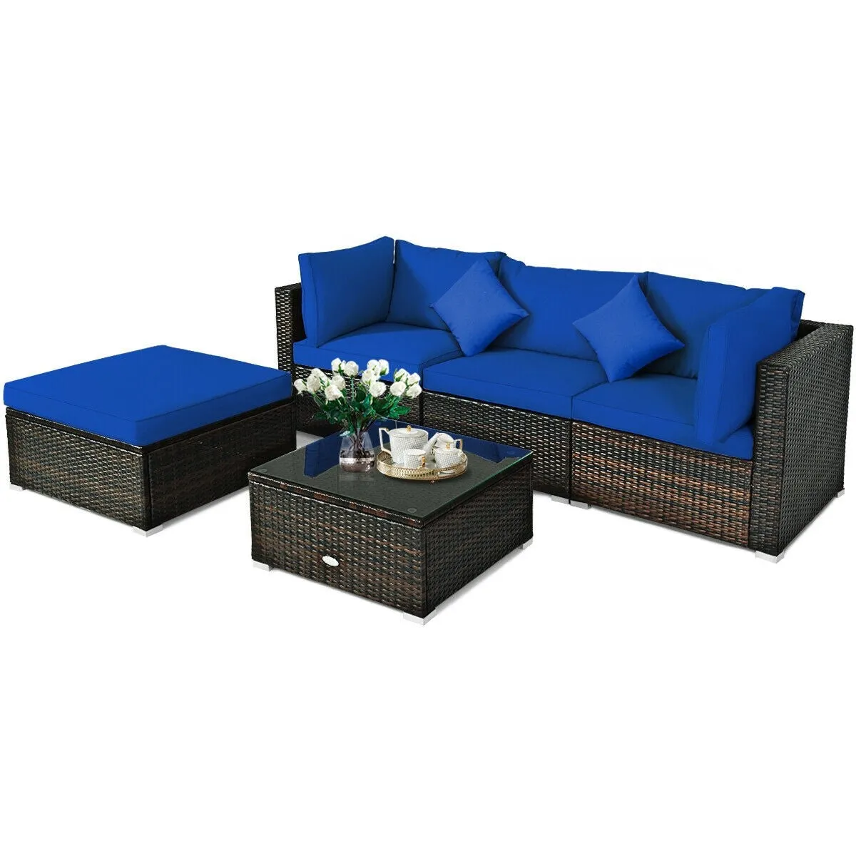 5pc Outdoor Patio Rattan Furniture Set - Navy