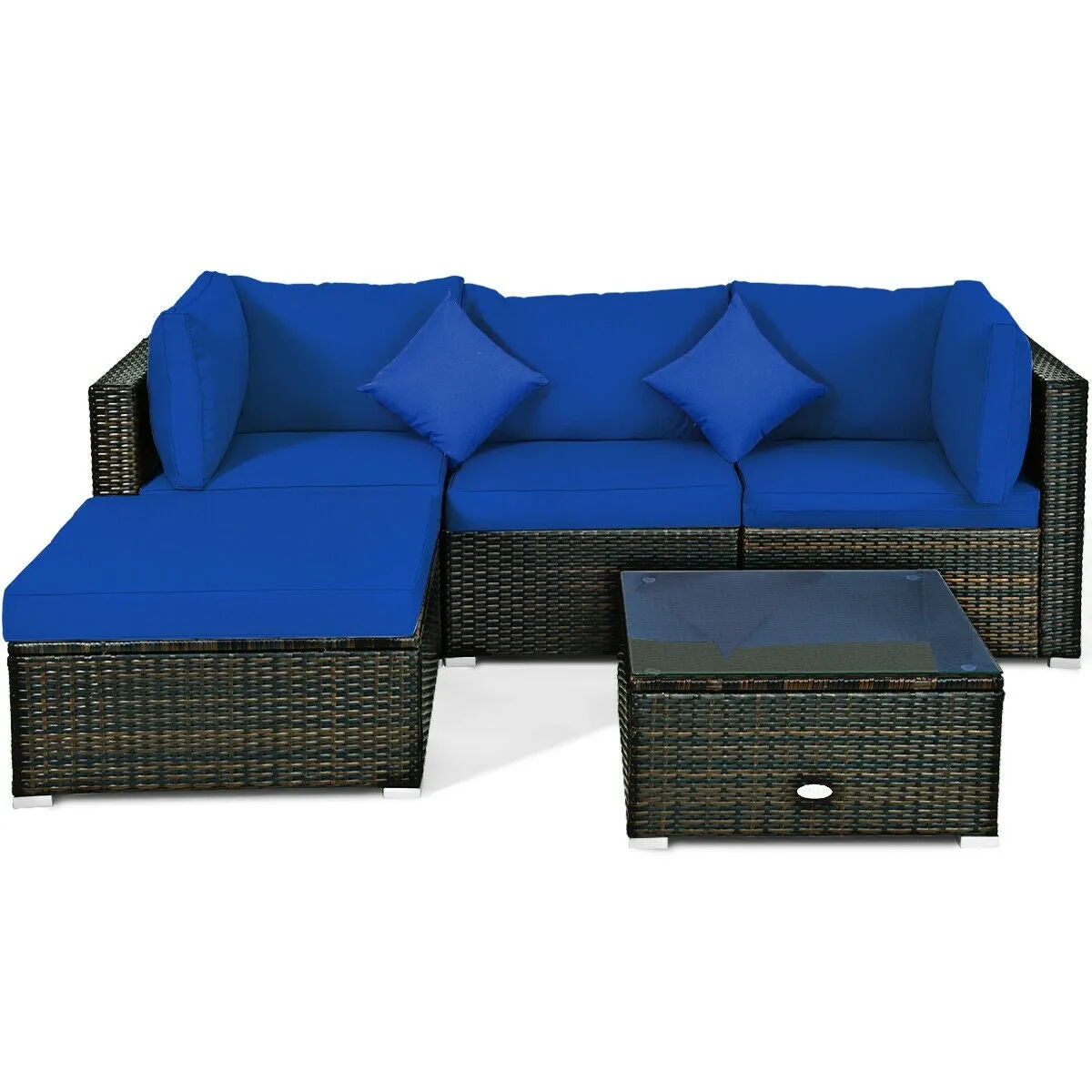 5pc Outdoor Patio Rattan Furniture Set - Navy