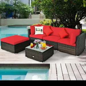 5pc Patio Rattan Conversation Set - Red