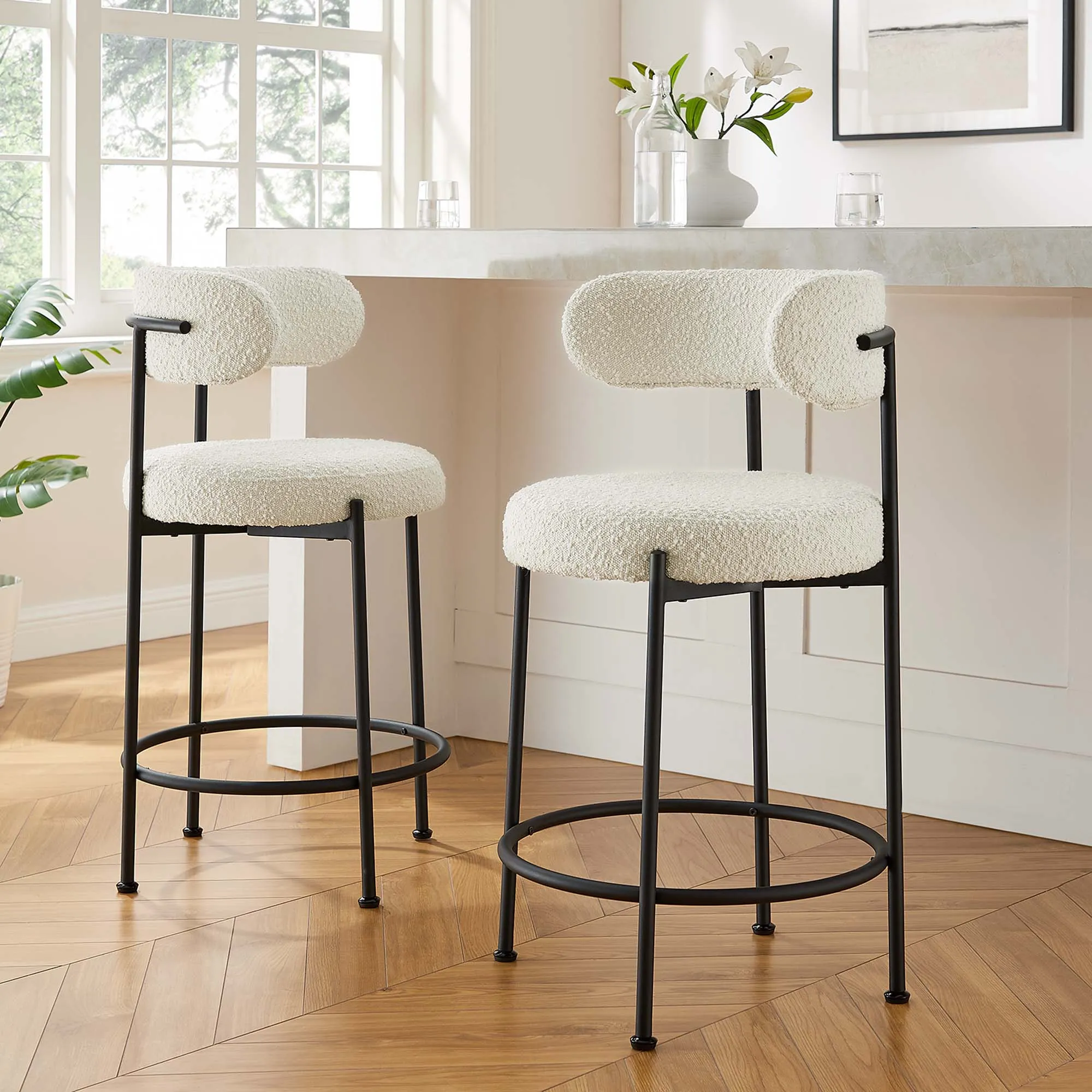 Albie Boucle Fabric Counter Stools - Set of 2 by Modway