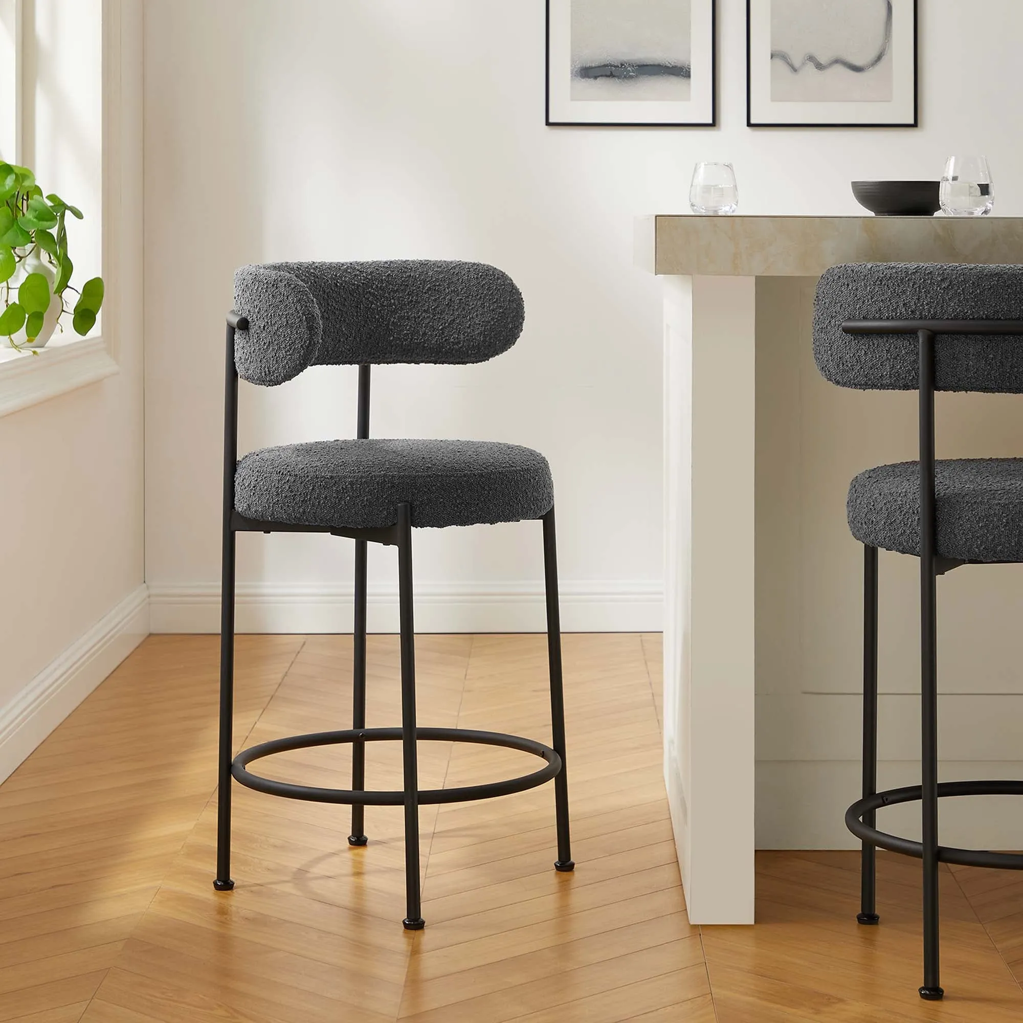 Albie Boucle Fabric Counter Stools - Set of 2 by Modway