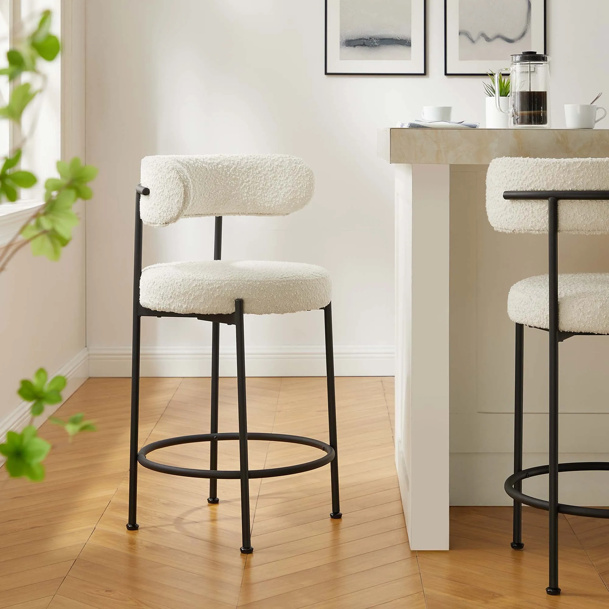 Albie Boucle Fabric Counter Stools - Set of 2 by Modway