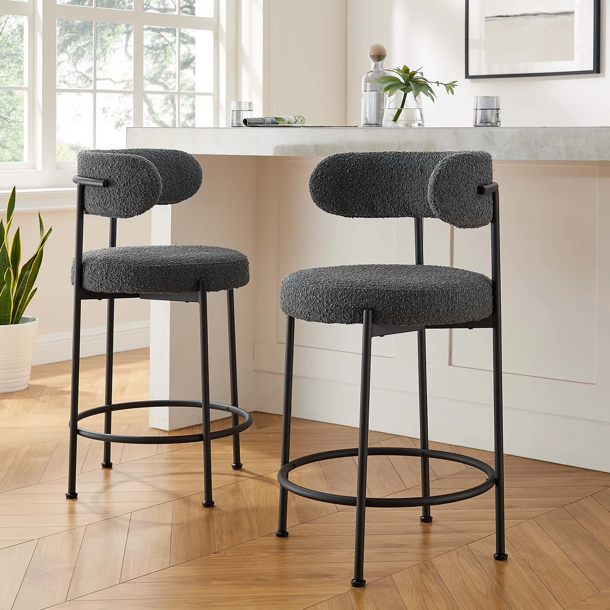 Albie Boucle Fabric Counter Stools - Set of 2 by Modway