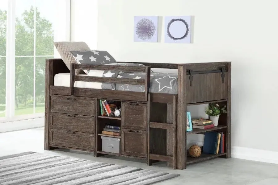 Alexander Rustic Low Loft Bed with Storage