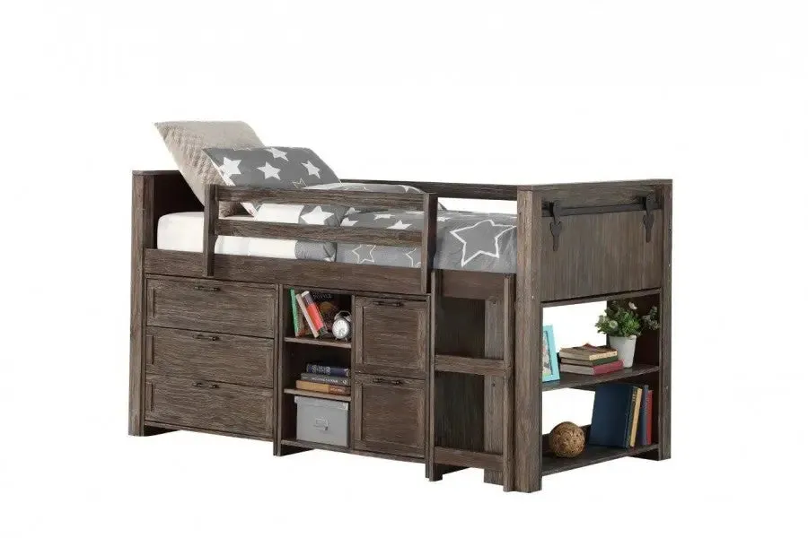 Alexander Rustic Low Loft Bed with Storage