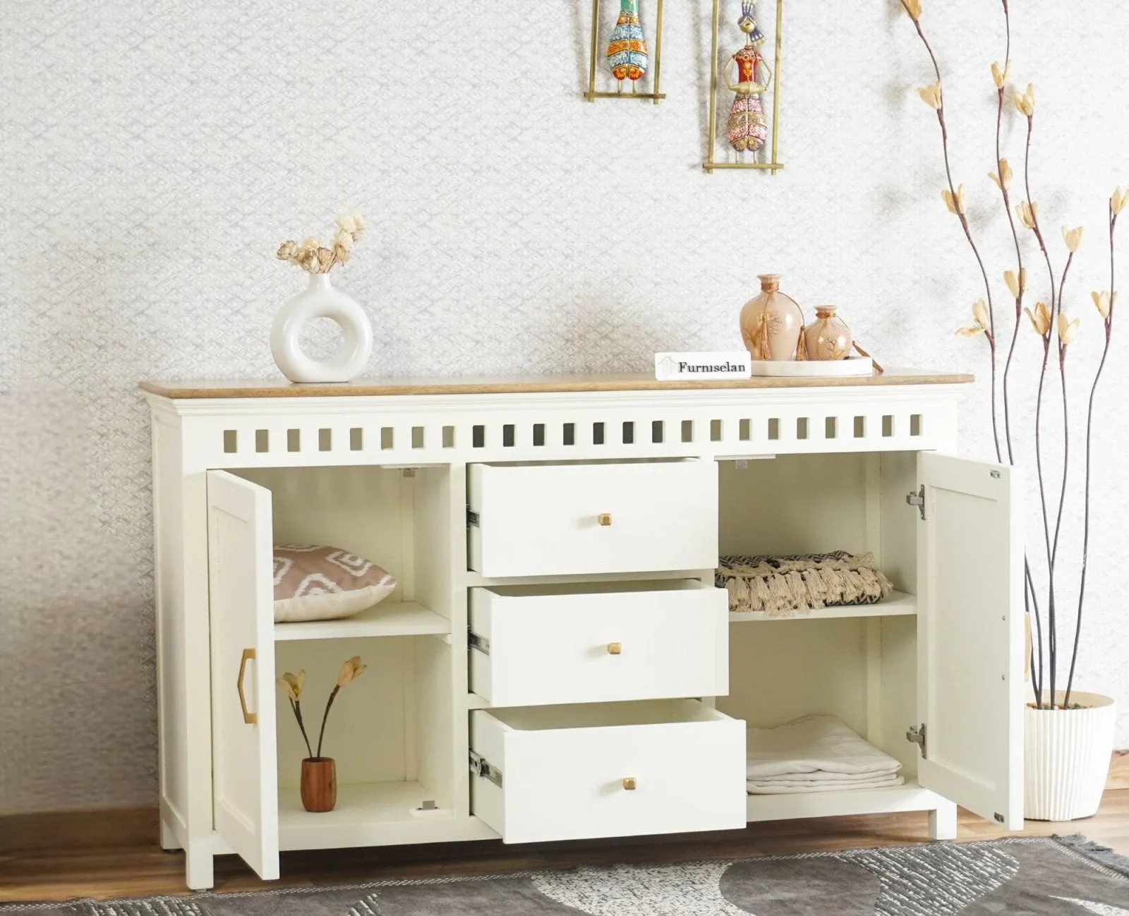 Alexandria Solid Wood Sideboard Three Drawer two door