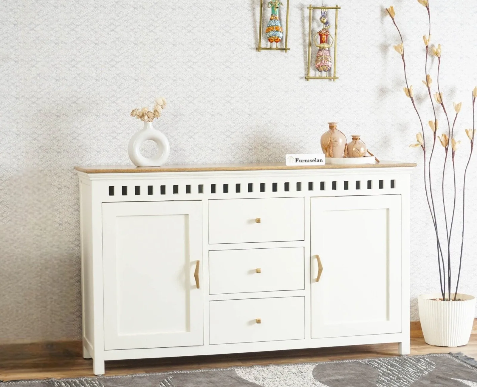 Alexandria Solid Wood Sideboard Three Drawer two door