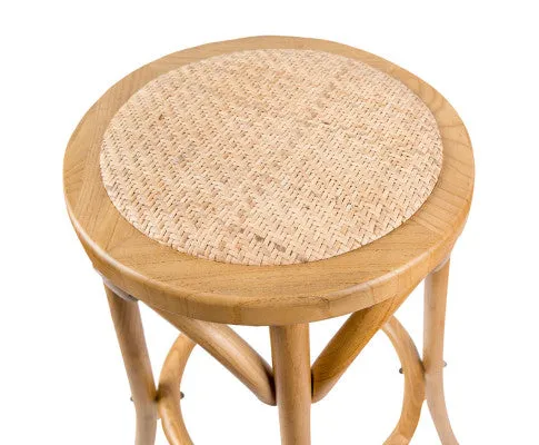 Aster 3pc Round Bar Stools Dining Stool Chair Solid Birch Wood Rattan Seat Oak