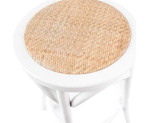 Aster 3pc Round Bar Stools Dining Stool Chair Solid Birch Wood Rattan Seat White