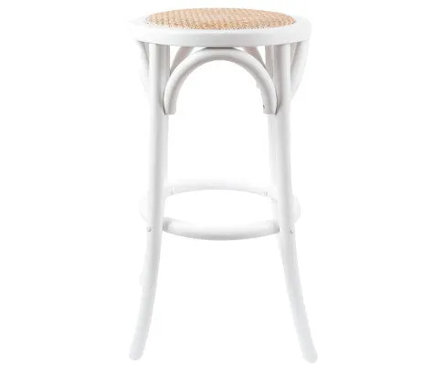 Aster 3pc Round Bar Stools Dining Stool Chair Solid Birch Wood Rattan Seat White