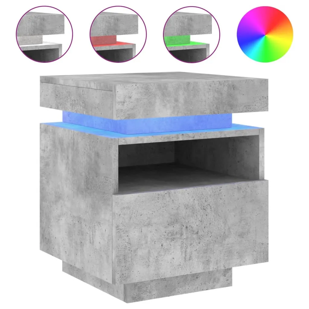 Bedside Cabinets with LED Lights 2 pcs Concrete Grey 40x39x48.5 cm