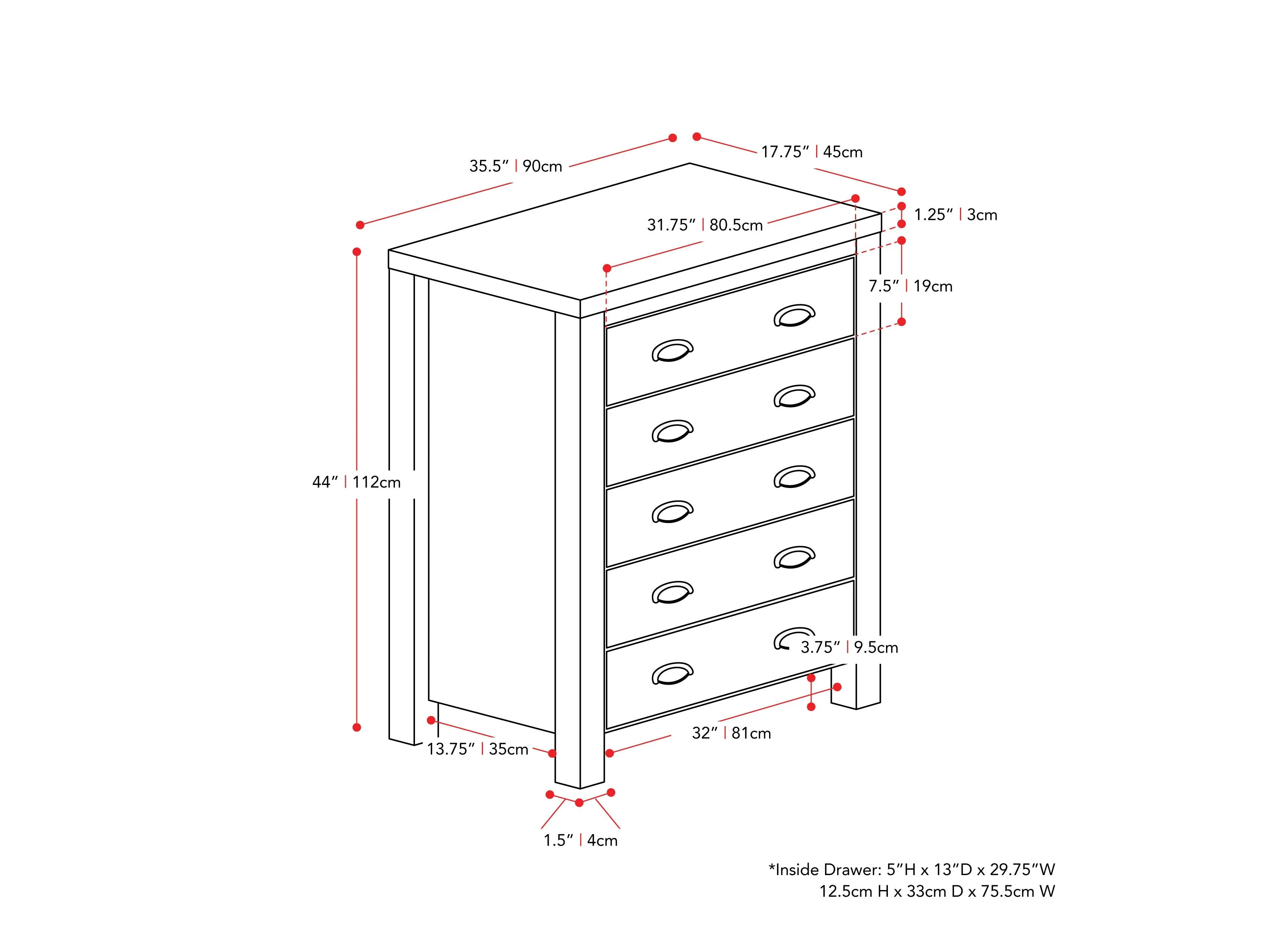 Black 5 Drawer Dresser