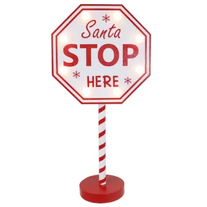 B/O LED Santa Stop Here Signpost (40cm)