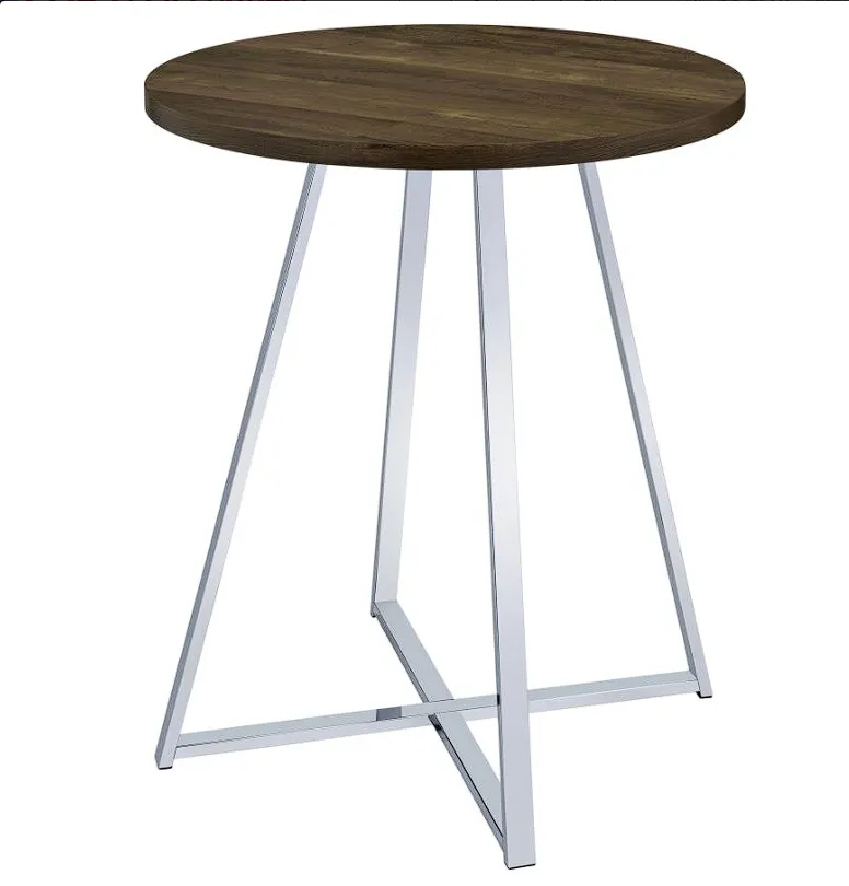 Burkhart Sled Base Round Bar Table Brown Oak and Chrom