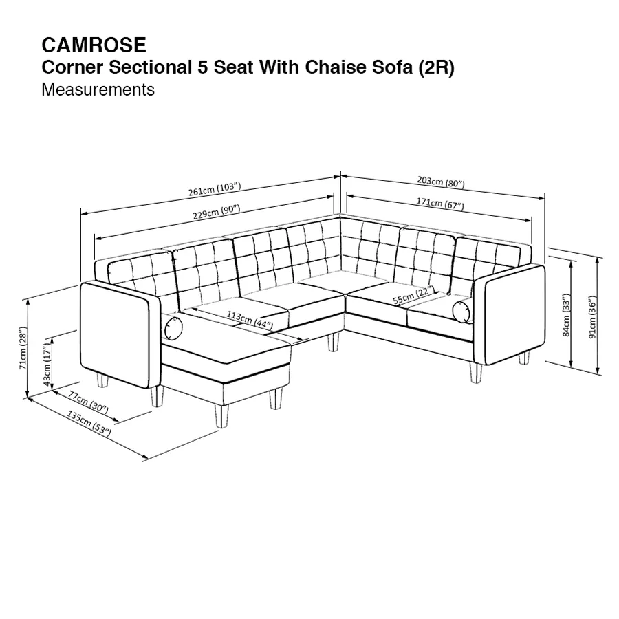 Camrose Corner Sectional 5 Seat with Chaise (2R) Sofa