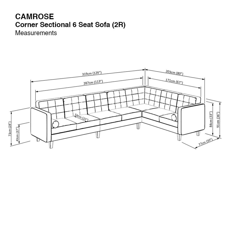 Camrose Corner Sectional 6 Seat (2R) Sofa