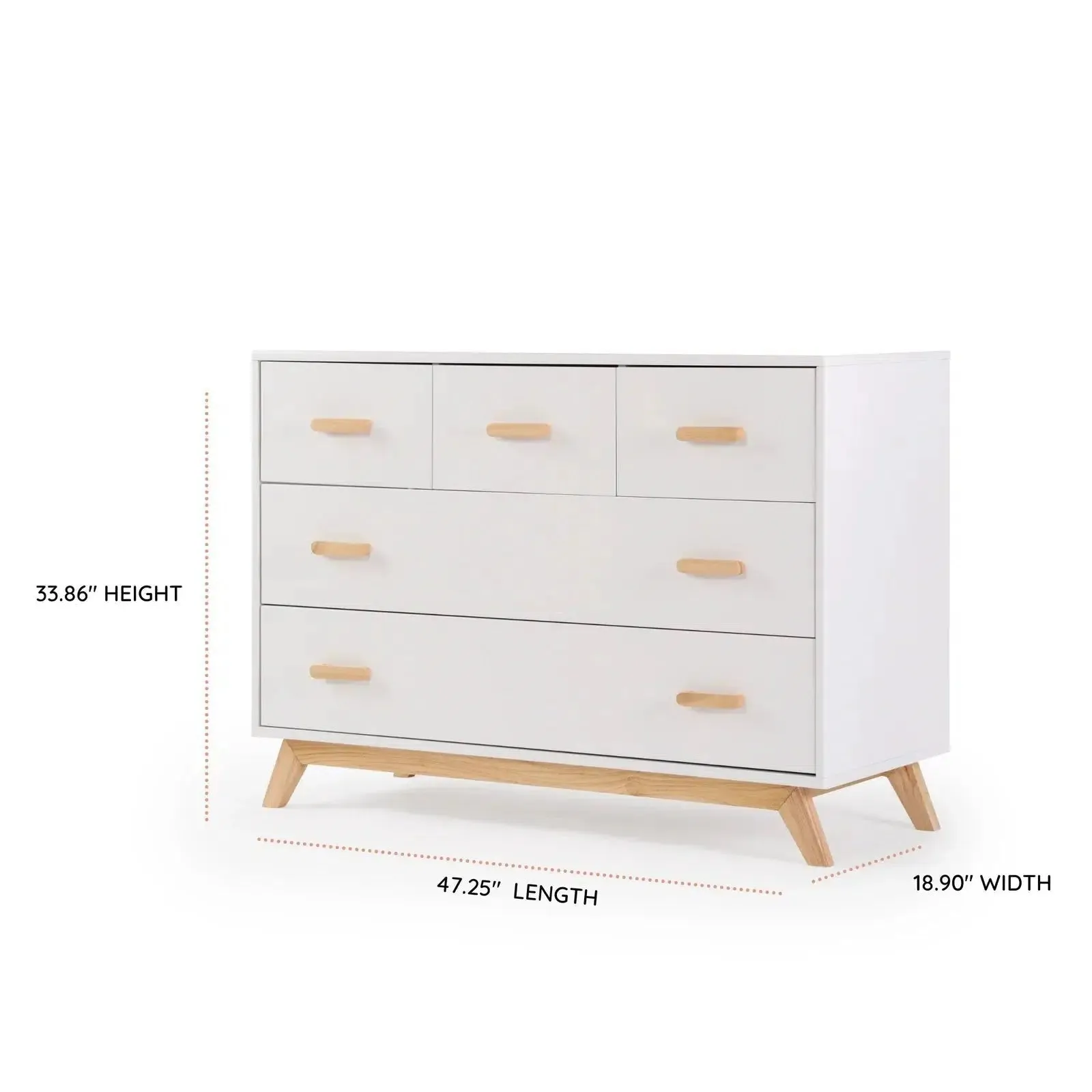 Dadada - Soho Five Drawer Dresser - White   Natural