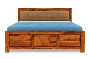 DEVKI INTERIORS Essential Solid Wood King Size Bed with Storage Hydraulic and Upholstered Headboard - Double Bed with Storage for Bedroom Furniture