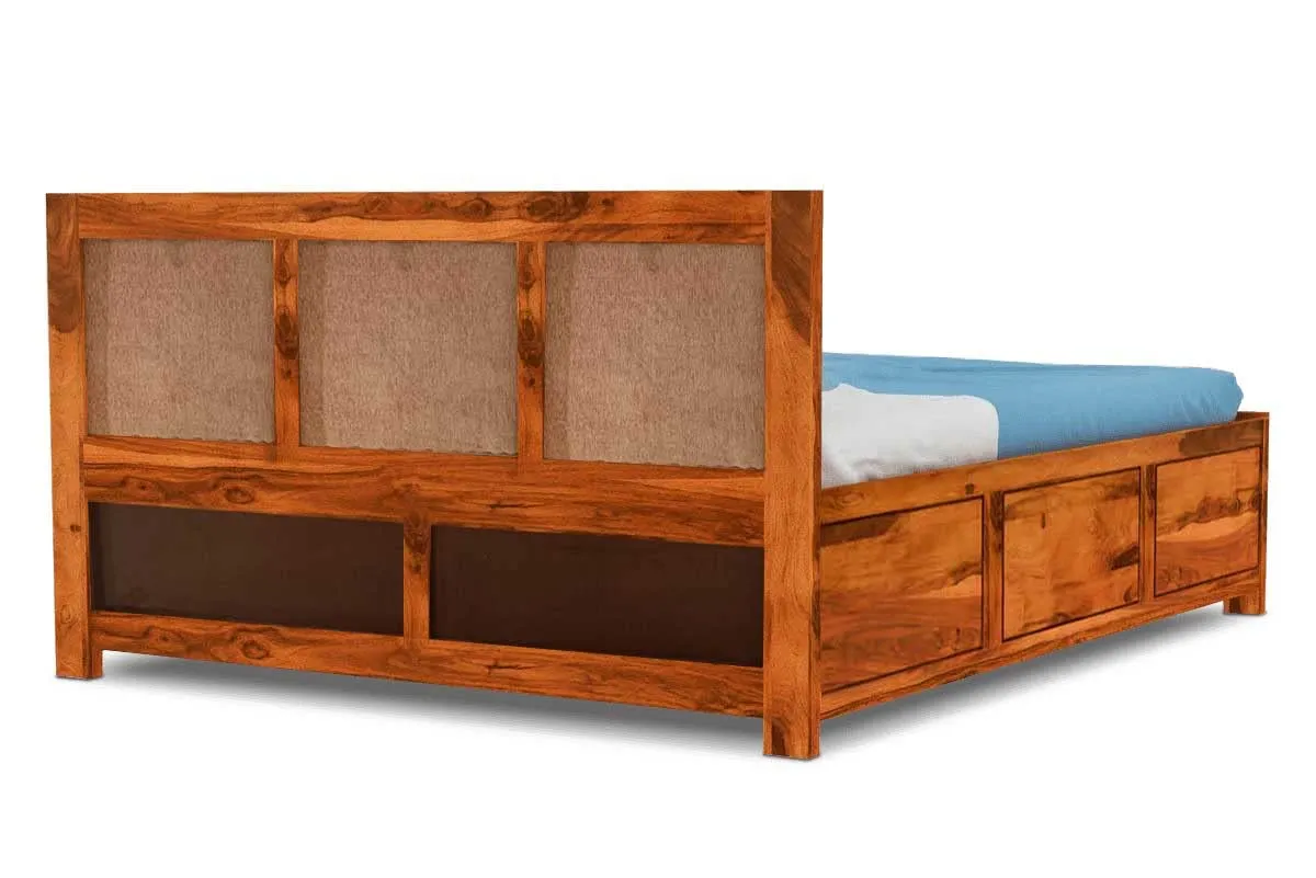 DEVKI INTERIORS Essential Solid Wood King Size Bed with Storage Hydraulic and Upholstered Headboard - Double Bed with Storage for Bedroom Furniture