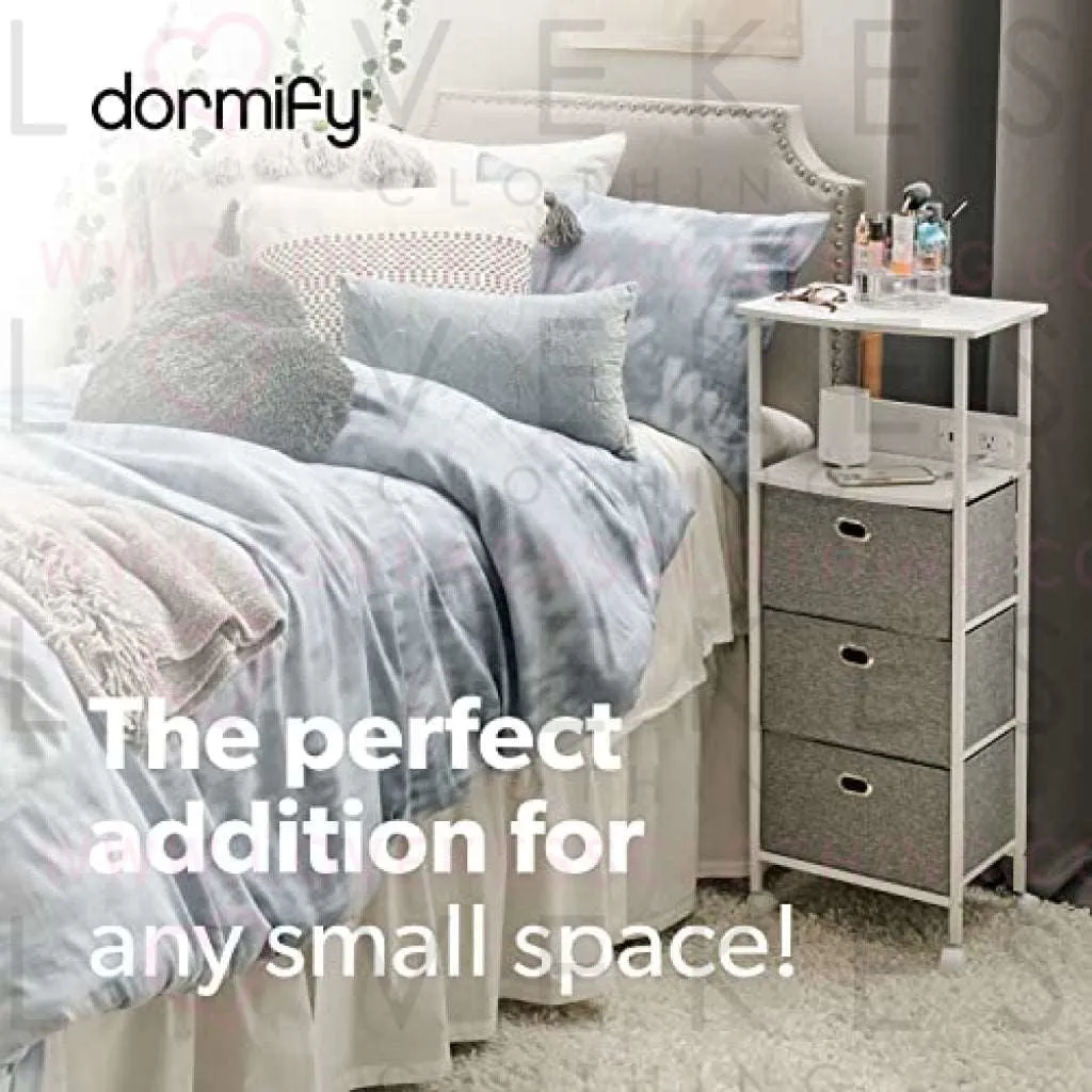 Dormify Storage Drawers Organizer on Wheels with Charging Station and USB Ports, Fabric Drawers for Clothes Storage Tower, Nightstand with Drawer Tower Organizer|Tall Skinny Dresser Closet| White/Grey