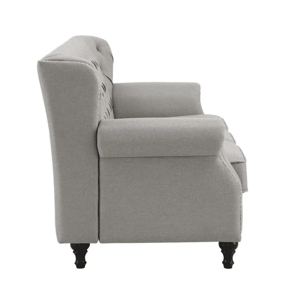 Dorothie Grey Fabric Button Tufted Sofa with Nailhead Trim