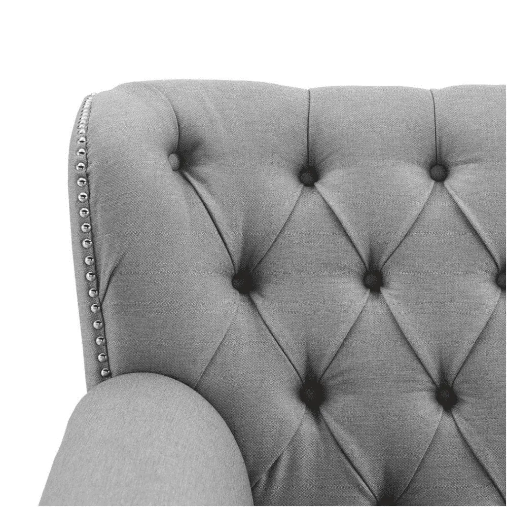 Dorothie Grey Fabric Button Tufted Sofa with Nailhead Trim