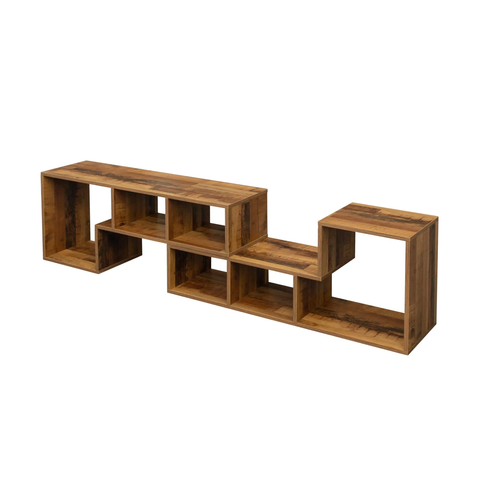 Double L-Shaped Oak TV Stand, Display Shelf, Bookcase for Home Furniture, Fir Wood