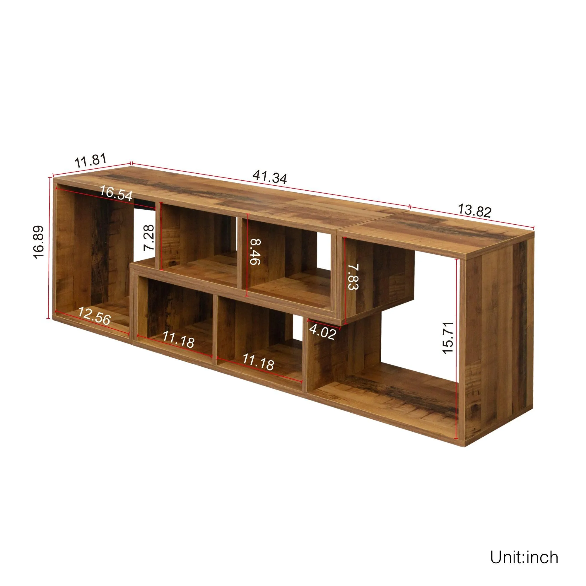 Double L-Shaped Oak TV Stand, Display Shelf, Bookcase for Home Furniture, Fir Wood